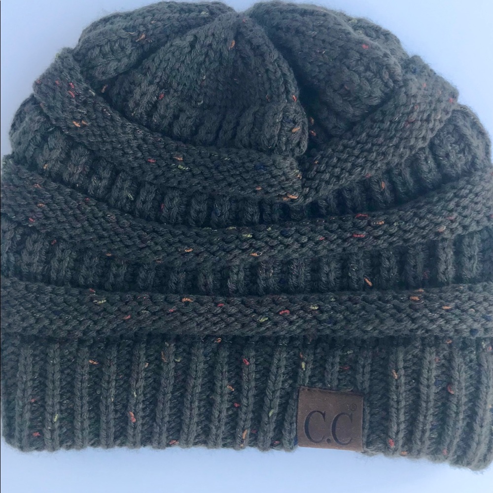 C.C Unisex Beanie Green Confetti Ribbed Knit